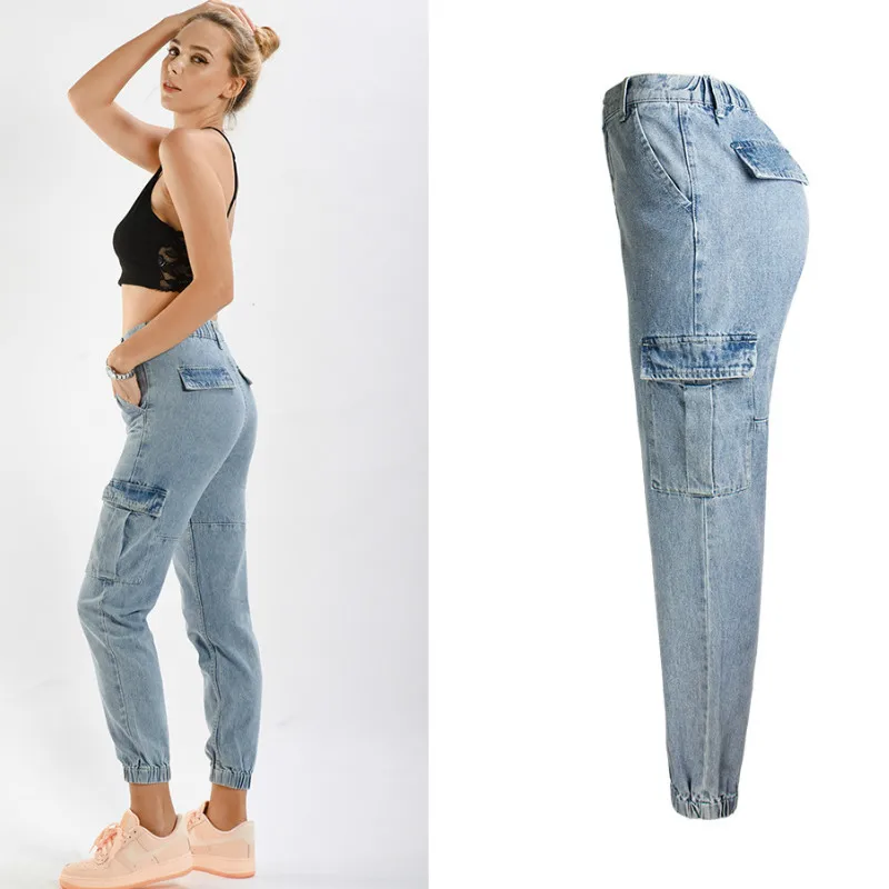 Джинсы LOGAMI женские с завышенной талией и боковыми карманами брюки-султанки из