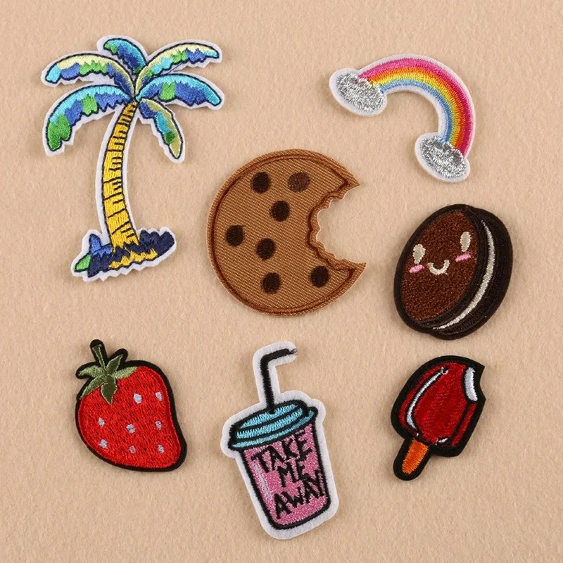 

50pcs/Lot Embroidery Patches Letters Clothing Decoration Accessories Diy Iron Heat Transfer Applique Drink Cookies Coconut Tree