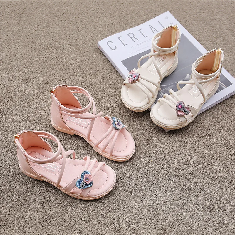 Sandalias para ni&ntilde;os y ni&ntilde;as, zapatos de gladiador con cremallera, transpirables, de princesa, para fiesta, a la moda, planos, para playa-3