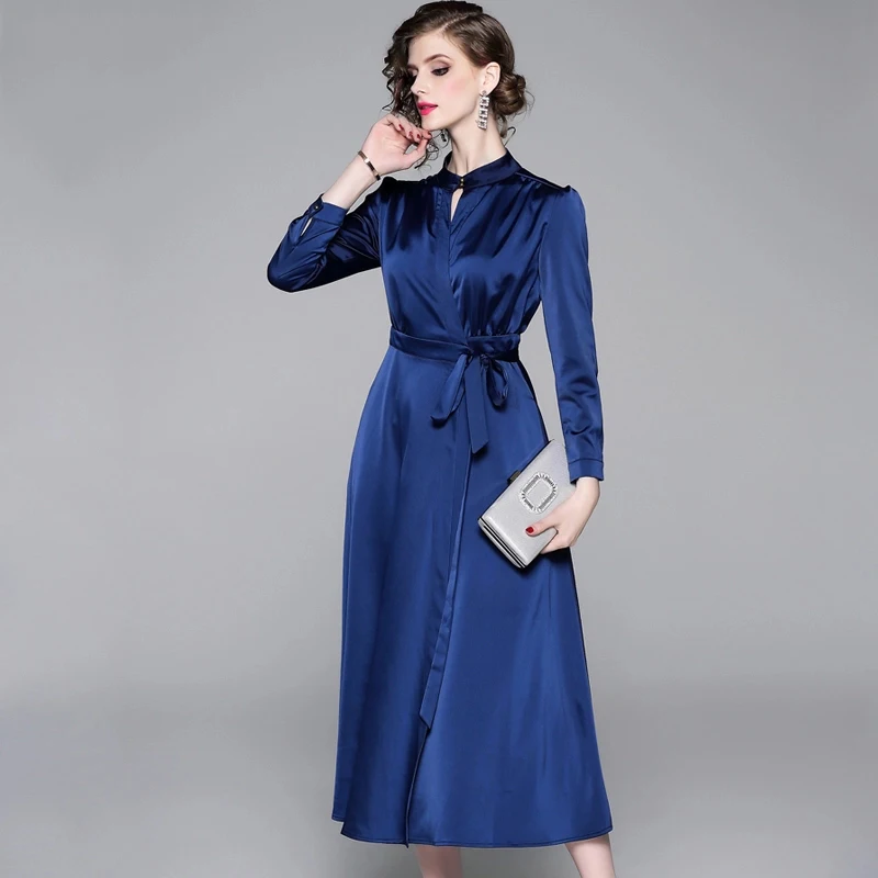 Новое Осеннее простое модное женское платье для офиса Повседневное с длинным