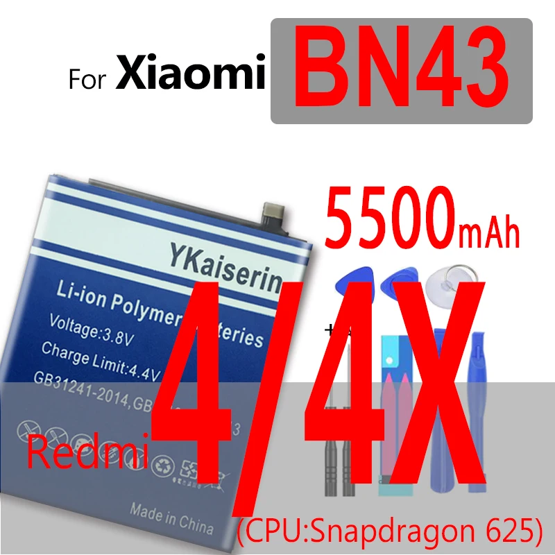 Аккумулятор BN41 для Xiaomi Redmi Note 2 4 4X 3 Pro 3S 3X 5 5A 6 6A 7 GO 8 8T K20 Mi A2 Lite 9T BP 40 41