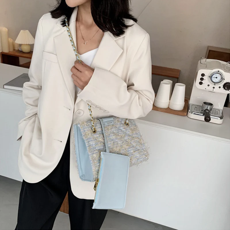 

2020 Autumn Winter New Women Chain Shoulder Bags Fashion Short Plush Ladies Crossbody Messeger Bag 2pcs Big Shopping Bag Female