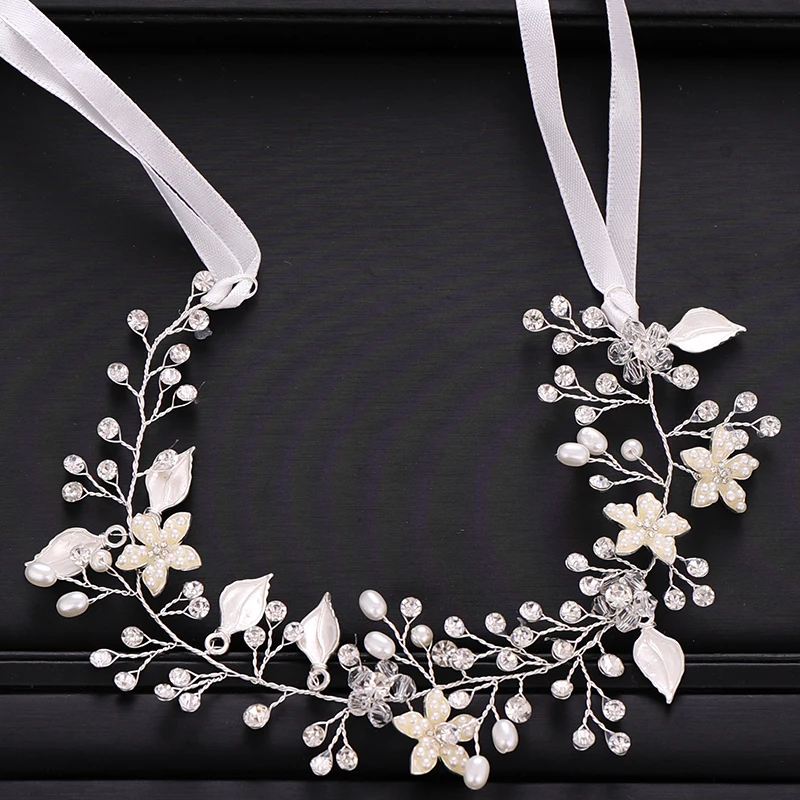 Wedding Silver color Flower Pearl Crystal Tiara Headband Bridal Headpiece Women Head Hair Jewelry Accessories | Украшения и