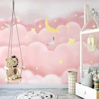 Фотообои в современном скандинавском стиле, расписанные вручную розовые облака, звездное небо, фэнтези, детская спальня, фотообои на стену