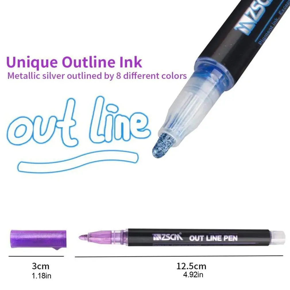 

8/12pcs Outline Marker Pen Double Line Highlighter Pen Drawing Painting Doodling for Student School Office Supplies Stationery