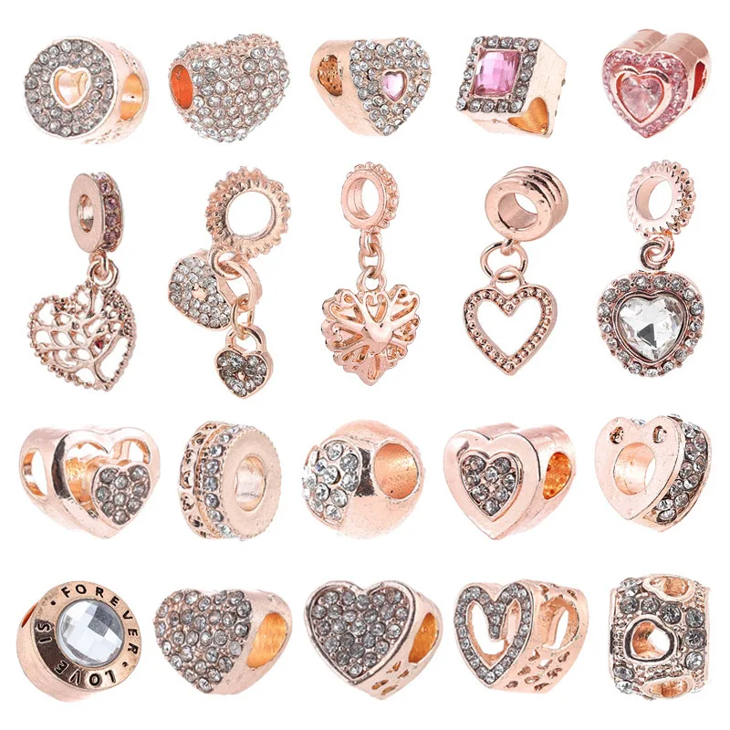 

2Pcs/Lot High Quality Crystal Heart Shape Charm Beads Fit Fashion Brand Charm Bracelets for Women Exquisite Jewelry Gift