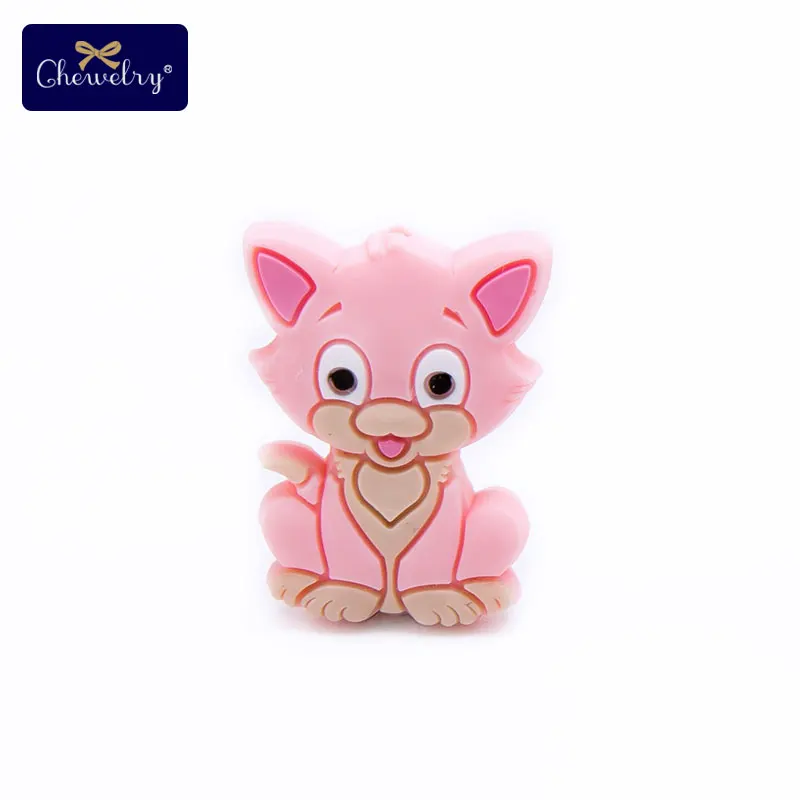 3pc Cat Pink 3 шт Силиконовые бусы для прорезывания зубов детские товары грызун животное панда детский Прорезыватель DIY для соски подвеска на цепочке-ожерелье жевательная - Цвет: 3pc Cat Pink