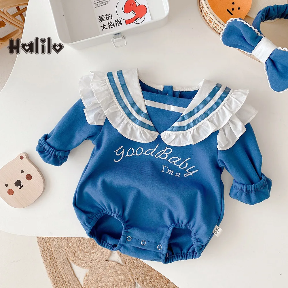 

Halilo Baby Girl Long Sleeve Bodysuit Sailor Collar Cotton Princess First Birthday Rompers Spring Autumn Newborn Onesies