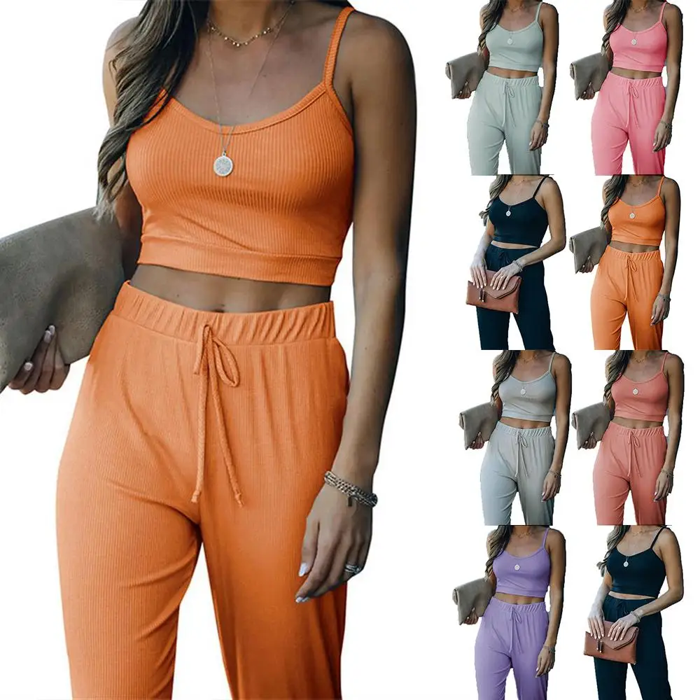 

Solid Color Short Sling Trousers Set Sports Casual Two-Piece Suit