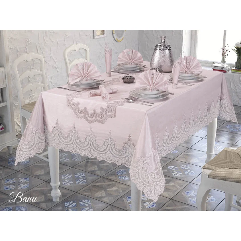 

The Banu Table Cover Set 26 Piece French lace Powder
