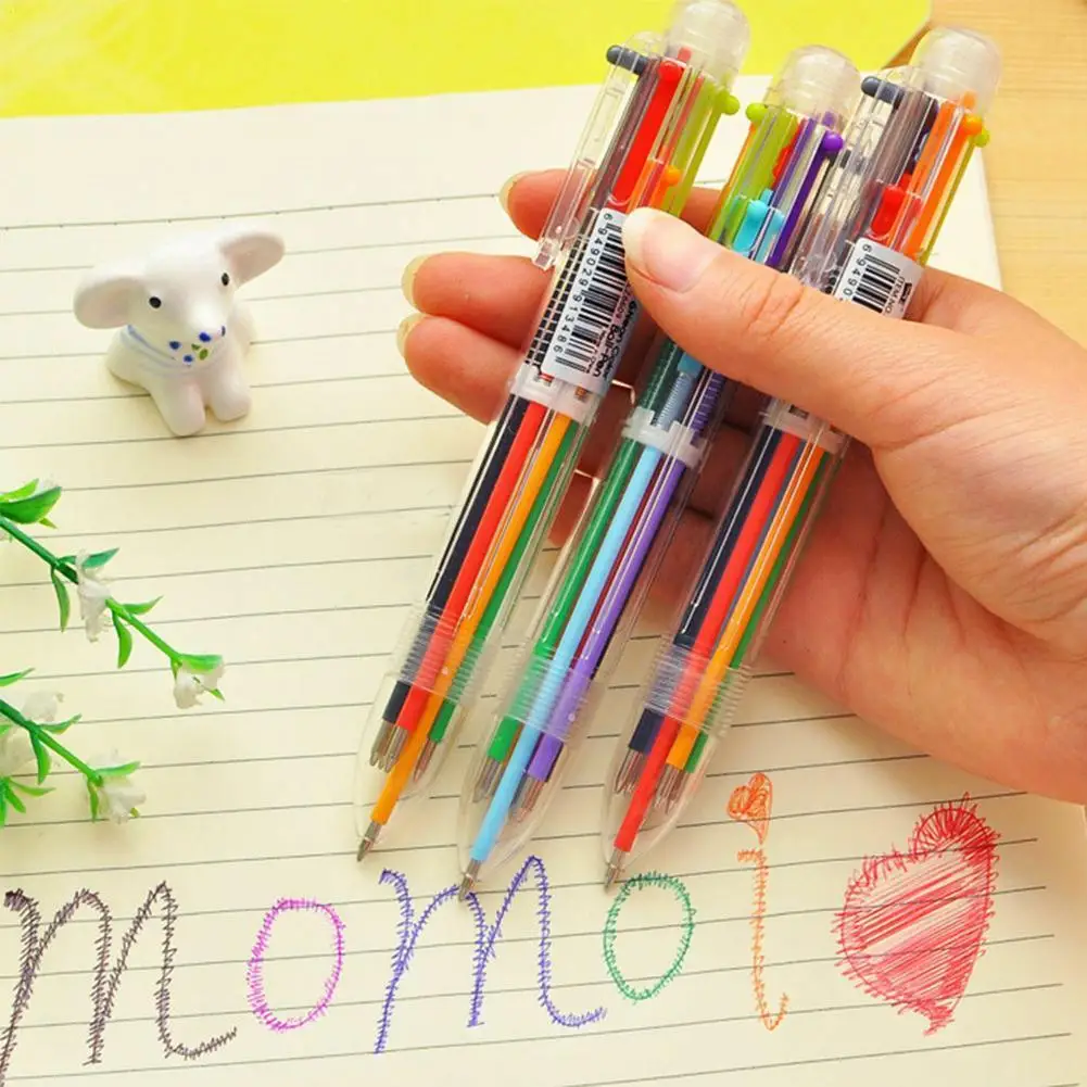 

1pc 0.5mm Multi-color 6 In 1 Color Ballpoint Pen Students School Supply Plastic Ballpoint Pen Office Q5C9