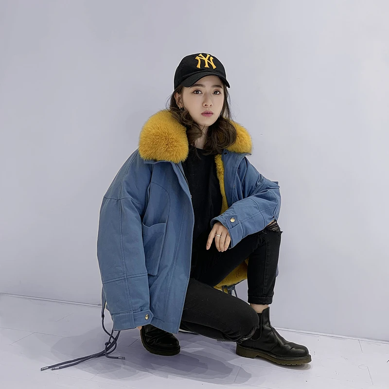 Пальто из натурального меха зимняя куртка Женская енота подкладка кроличьего