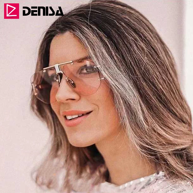 DENISA Роскошные брендовые стильные мужские солнцезащитные очки новые модные серые синие солнцезащитные очки без оправы женские UV400 очки Gafas de sol G23010