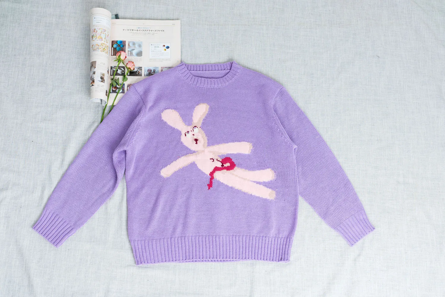 Женский вязаный свитер с милым Кроликом Пуловеры круглым вырезом осенние