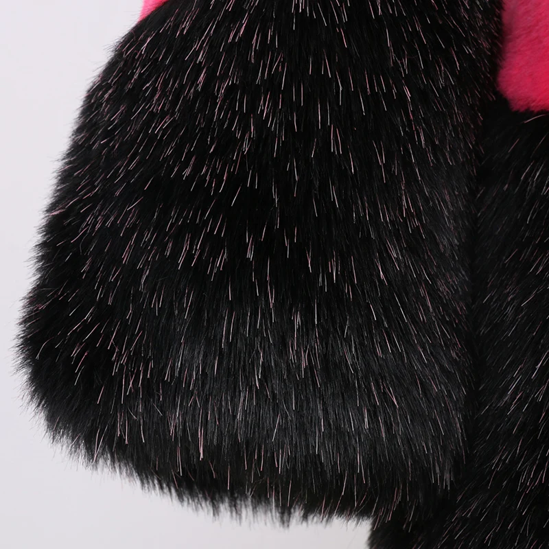 Nerazzurri faux fur coat women autumn winter fluffy color block furry patchwork fake fur jacket plus size fashion luxury clothes