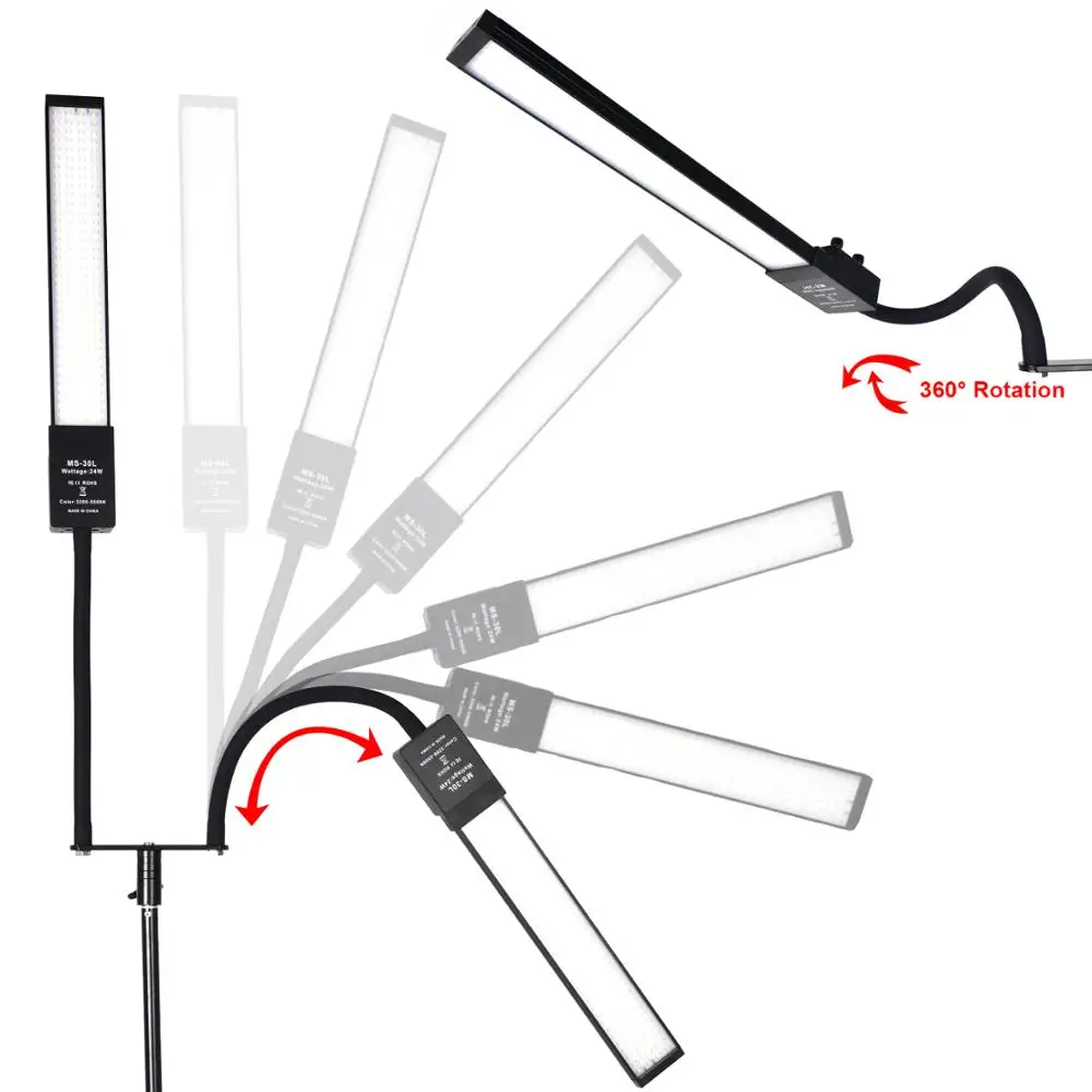 ZUOCHEN Studio Photography Continuous Video Lighting Kit 2*30W 3200-5500K LED Bulb Dimmable Stepless Adjustable Strip Light | Электроника