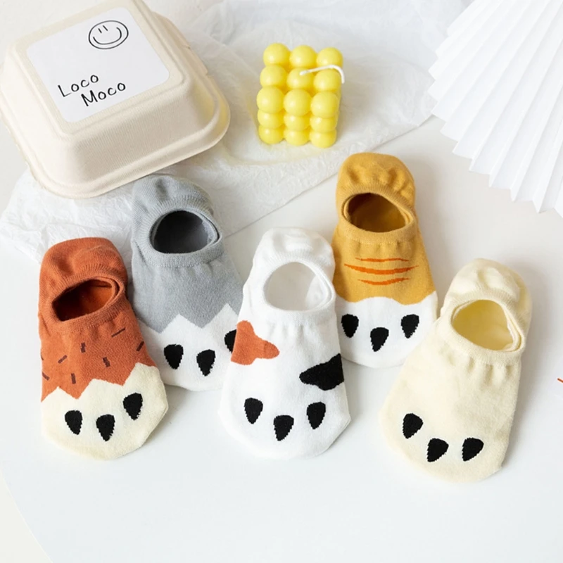 Женские летние носки с низким вырезом милые Нескользящие мультяшным рисунком