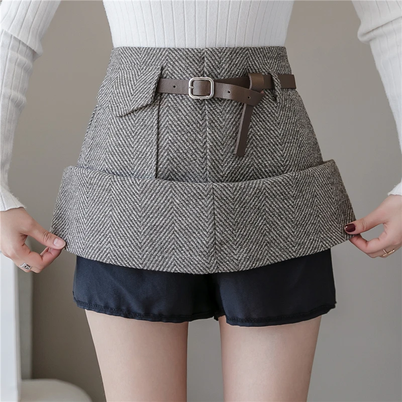 Новая модная шерстяная мини-юбка А-силуэта с высокой талией женские шерстяные