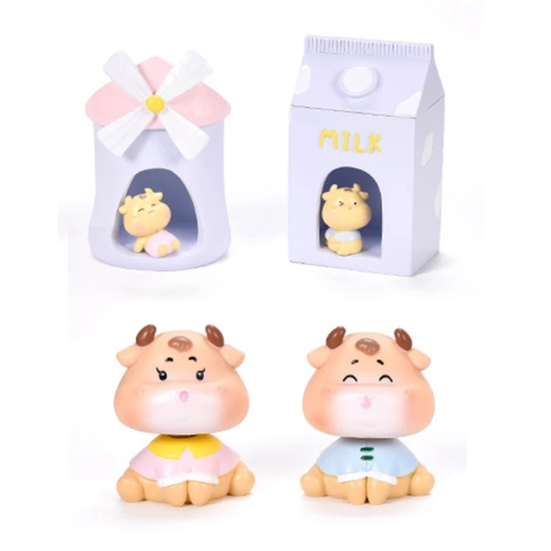 

4pcs Cartoon Cow Cattle Statue Resin Crafts Fairy Garden Micro Landscape Ornament Car Home Decor New Year Gift