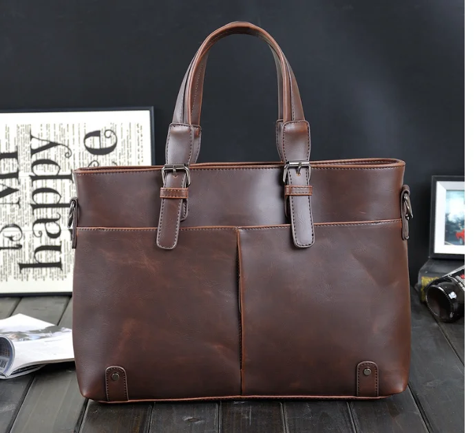 

High Quality Vintage Chic Leather Briefcase Crazy Horse Leather Shoulder Crosscoy Bag Gentle Classic Handbag Bolso Hombre DF362