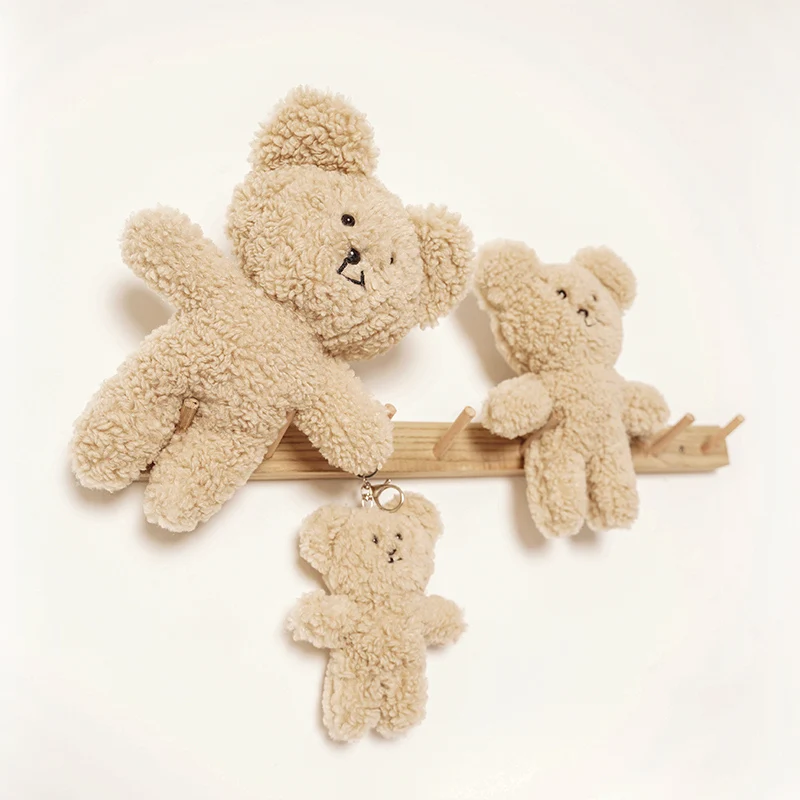 

15~30cm Stuffed Cookie Bear Doll Light Brown Crooked Mouth Plush Small Animal Toy Mini Pendant Metal Ring Keyring Accessory