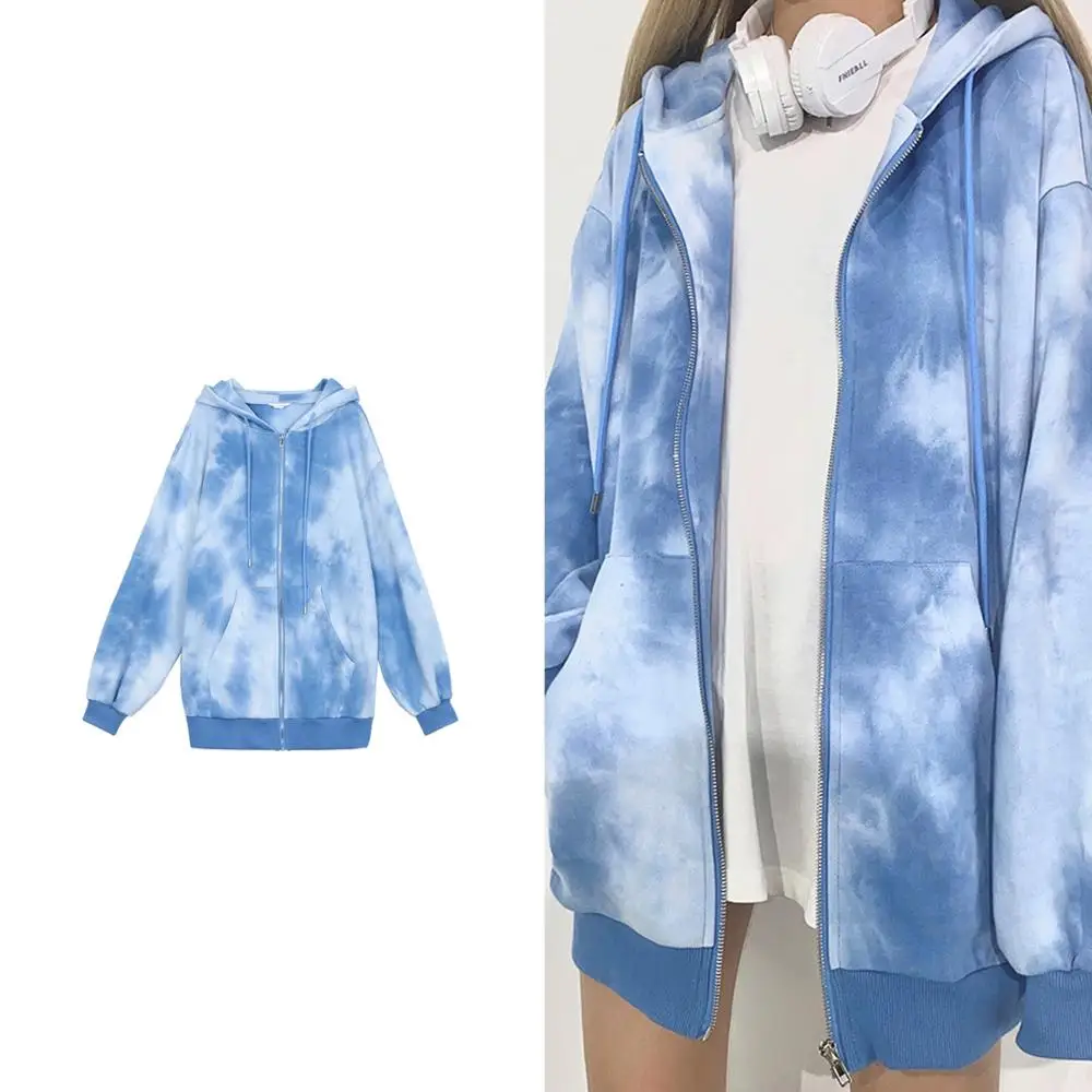 

Tie-dyed Sweatshirts Jacket Zipper Hoodie Rock Coat Women Casual Girls Oversized Tracksuit Hoody Female Cotton Basic Tops Girl
