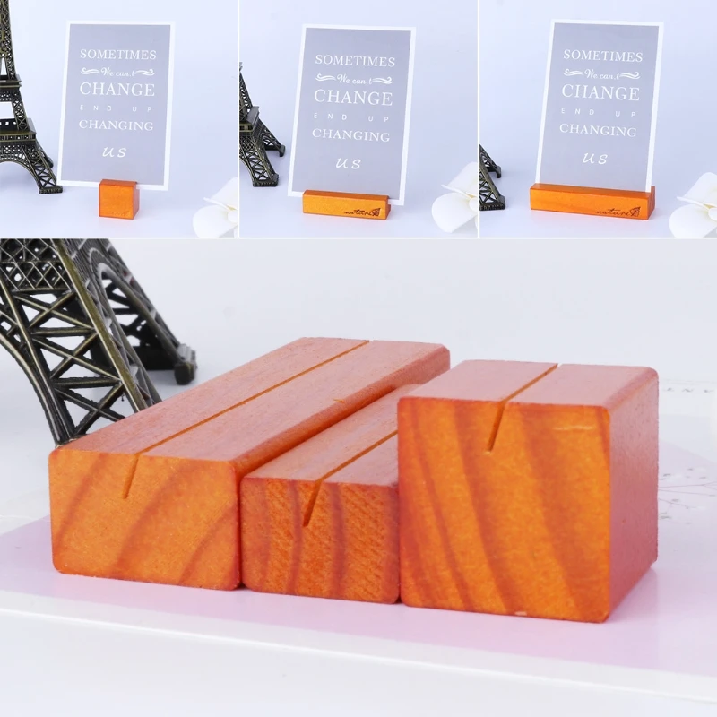 Натуральное дерево блок скрепки для бумаги фото держатель карт зажим Настольный