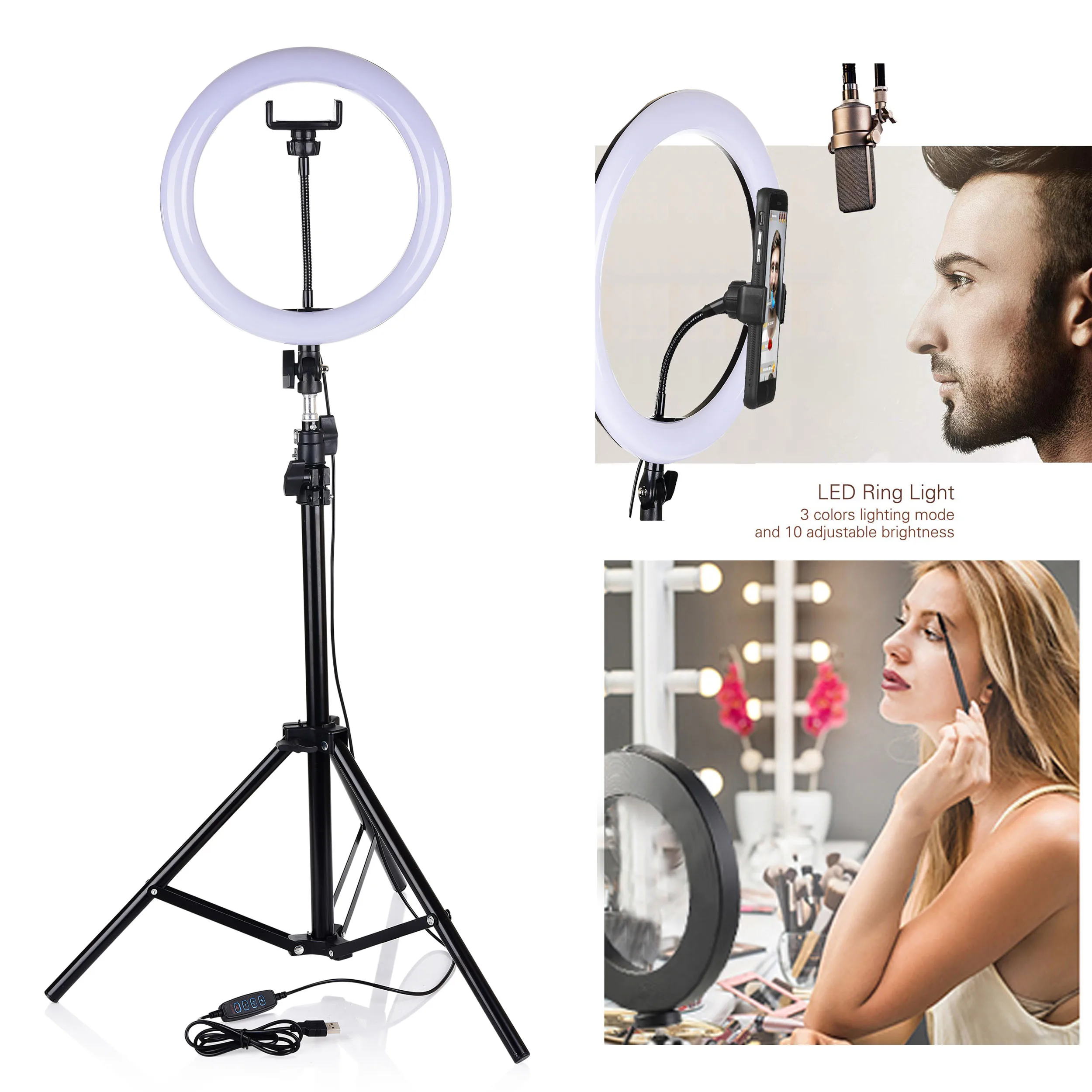 Светодиодный кольцевой светильник 16/25/26 см для селфи приглушаемый светодиодный