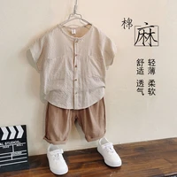 childrens clothing boys cotton and linen suit summer clothes 2021 new childrens western style two piece striped baby summer