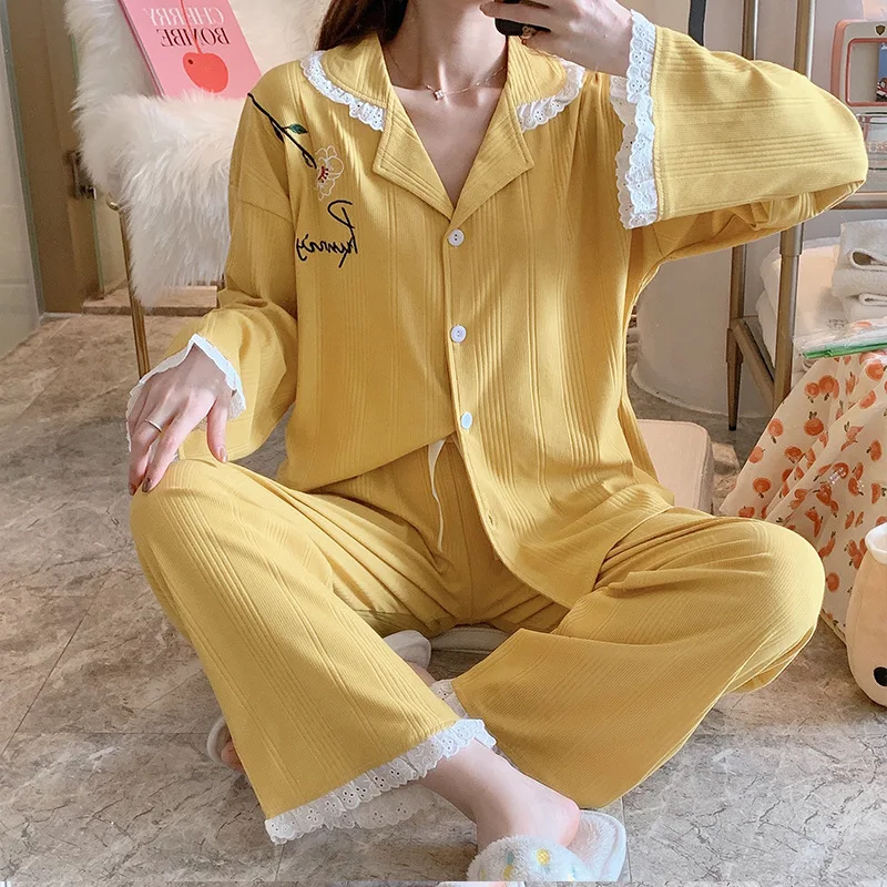 

Fdfklak Cotton Pajamas Set New Women Long Sleeve Sleepwear Pajamas Suit Female Two Piece Sleepwear Nightwear Sleep Lounge