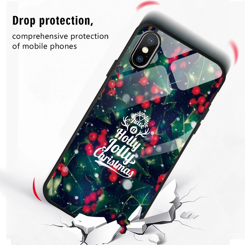Счастливого Рождества Санта Клаус для iPhone 8 7 6 6S Plus 7Plus роскошный закаленное стекло чехол для iPhone XR 11 Pro XS MAX X Чехол снеговик