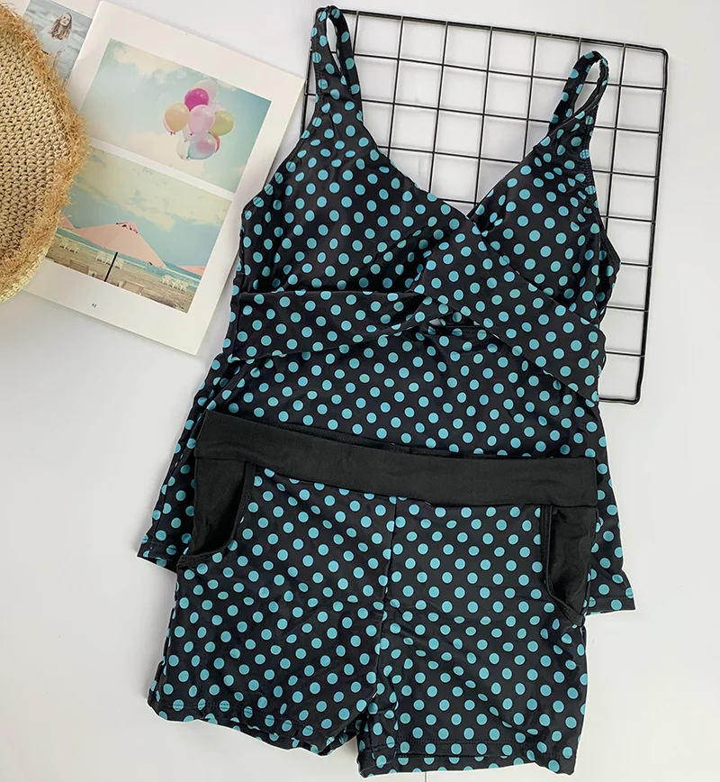 

Women Dots Plus Size Swimwear Push up Two piece Swimsuit with Shorts High waist Bathing Suit 2XL Polka Print Beachwear