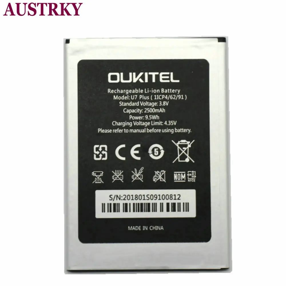 Новый аккумулятор Oukitel U7 Plus 100% оригинальный литий-ионный 2500 мАч замена для
