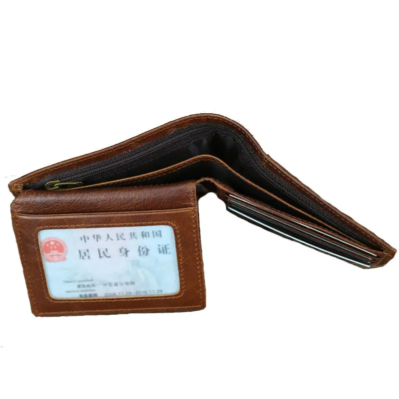 Handmade Leather Wallets For Man High Quality Vintage Male Short Wallet Oil Cow Leather ID Name Card Holder Driver License Cover