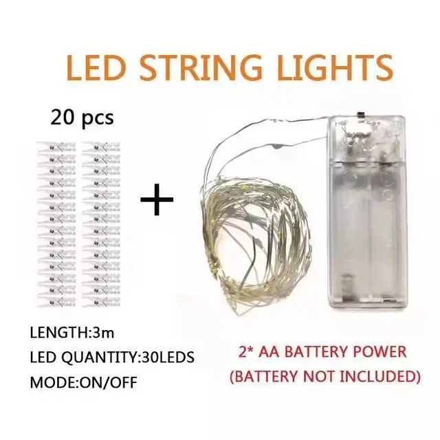 

Светодиодная гирлянда на батарейках с зажимами для фото