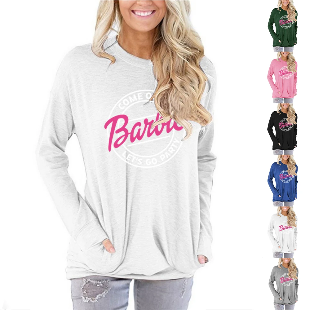 

Women Autumn Top Round Neck Long Sleeve Ladies Summer Casual Colour Blocking Letter Printed T-shirt Tops Loose Wearing Clothes