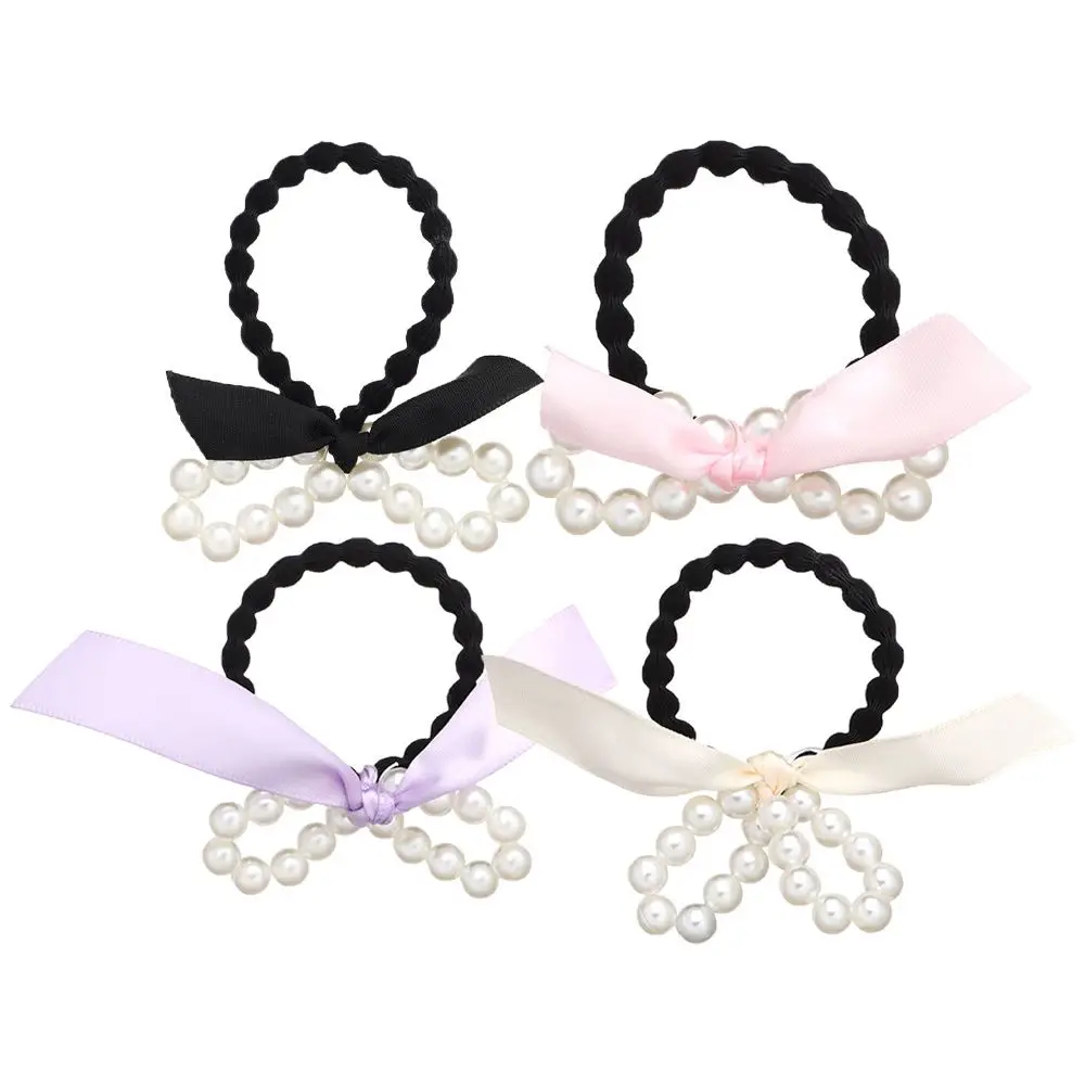 

4Pcs Women Girls Elastic Pearl Bow Scrunchies Head Bands Hair Ties Hairband Ribbon Hair Bands