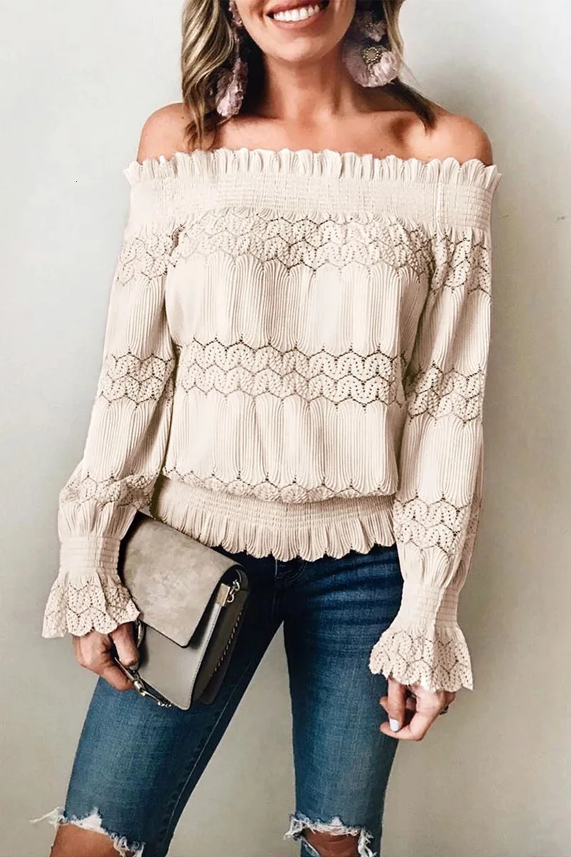 Hot Sale 2019 Autumn Winter Fashion One-Shoulder Lace Long Sleeve T-Shirt Solid Color Off Shoulder New Backless Tops |