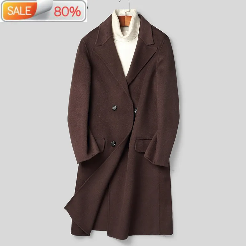 

2020 New 100% Wool Coat Men Double Breasted Long Jacket Korean Overcoat Mens Jackets and Coats B19N007090A B24277