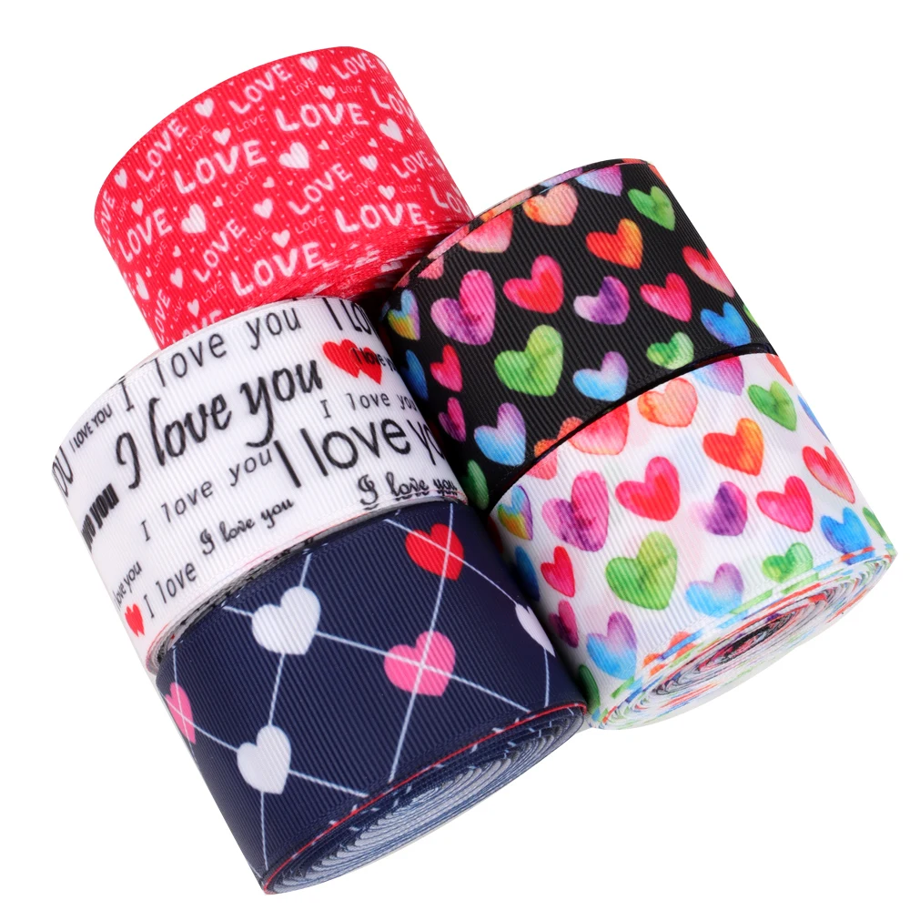 

5y Grosgrain Ribbon Valentine's Day Printing Ribbon 38MM DIY Hair Accessories Handmade Party Home Textile Sewing Material