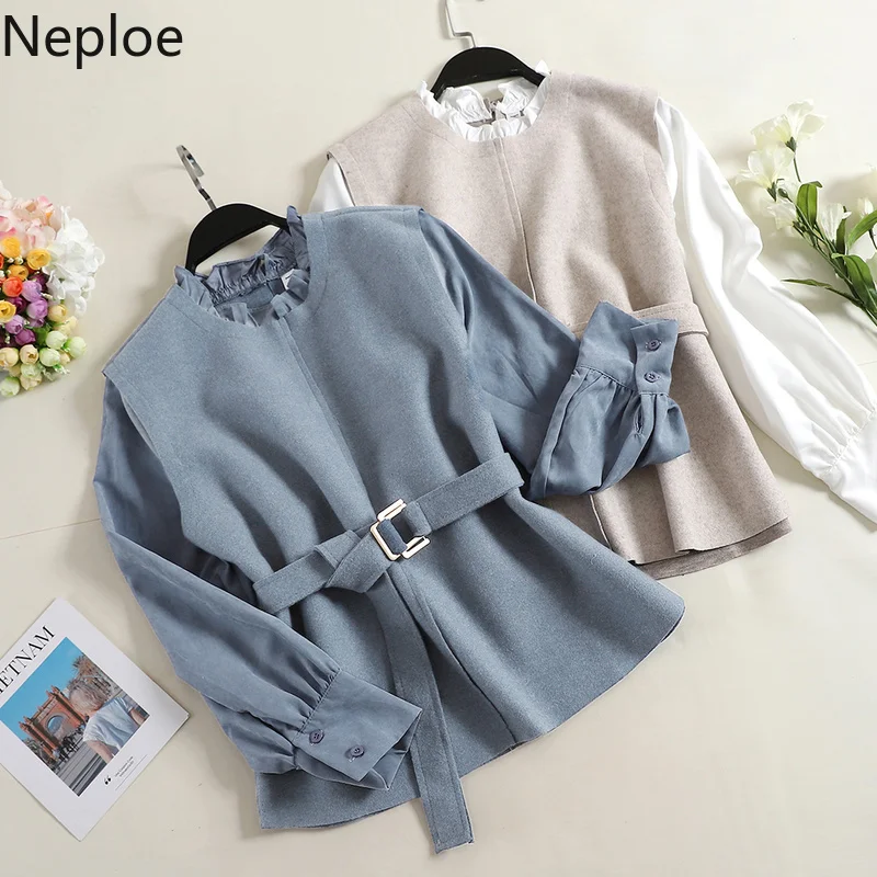 Neploe/Лоскутная Блузка с круглым вырезом из двух частей женская элегантная