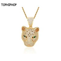 tophiphop iced out bling leopard head pendant necklace 2 colors micro pave zircon mens necklace fashion hip hop jewelry gift