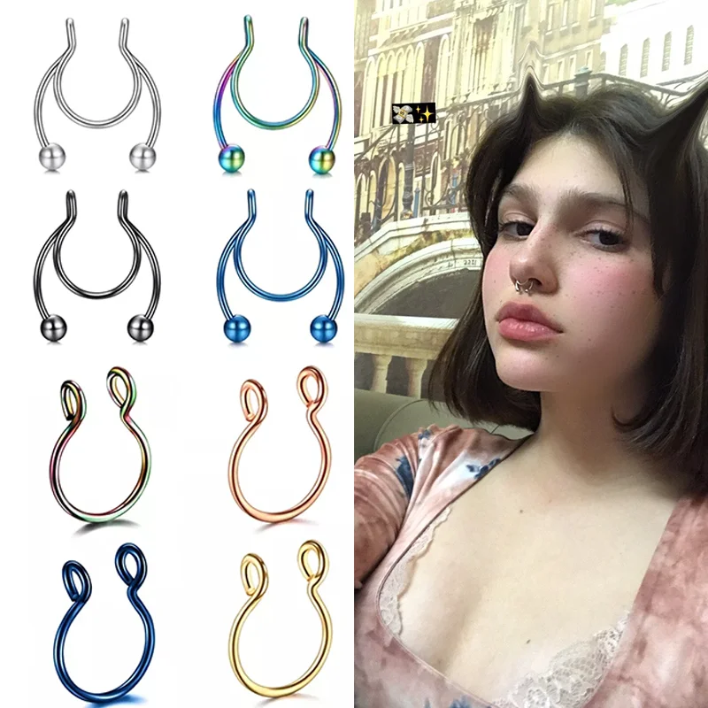 U образный зажим для носа искусственные кольца пирсинга шпильки подковы не