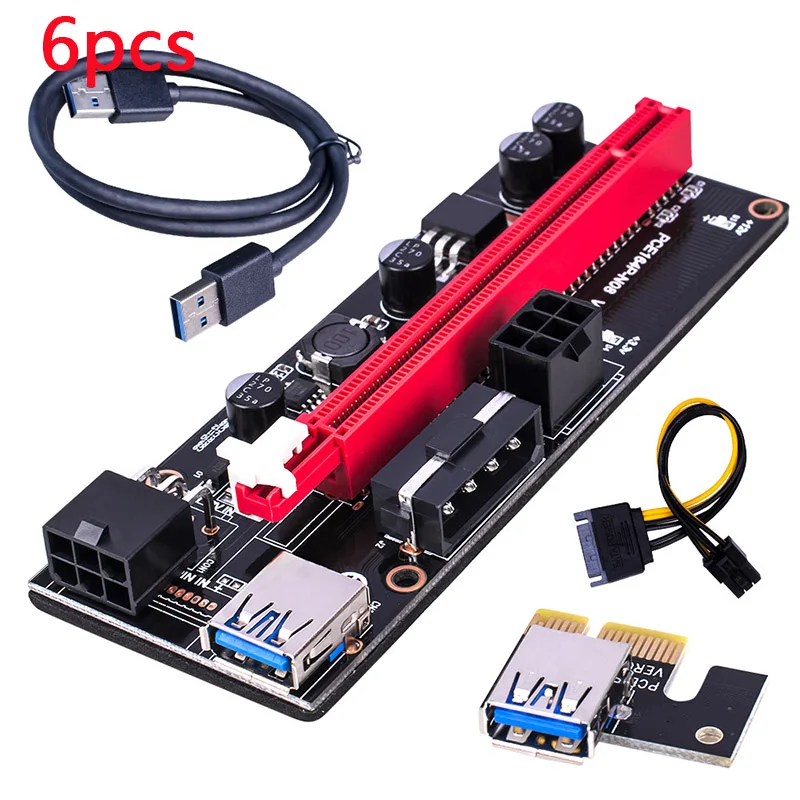 

6pcs Newest VER009 USB 3.0 PCI-E Riser VER 009S Express 1X 4x 8x 16x Extender Riser Adapter Card SATA 15pin to 6 pin Power Cable