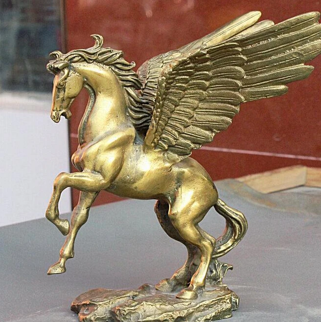 919 + 6 &quotМиф Китайский Фэншуй Медь Латунь Пегас Летающая лошадь крыло Статуя