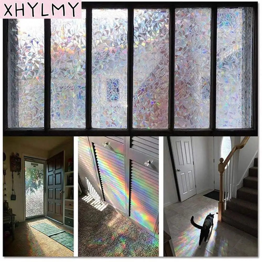 

60x200cm Rainbow Effect Privacy Window Decorative Film Static UV Bloking Glass Vinyl Self Adhesive Film Kitchen Glass Sticker