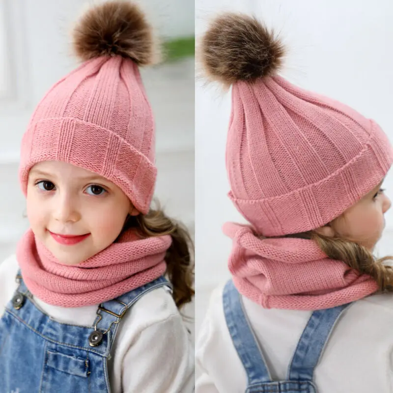 Комплект из 2 предметов новые зимние детские теплые шапки для девочек и мальчиков
