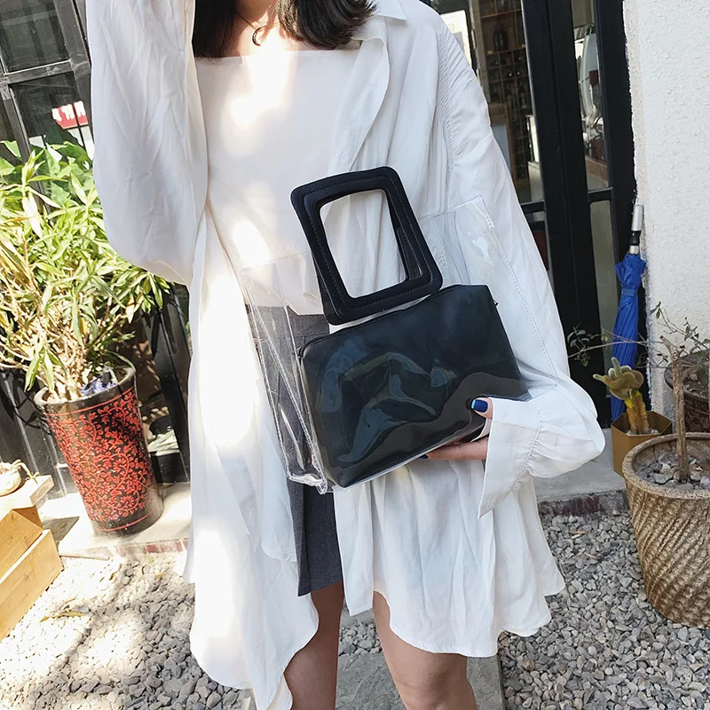Youda Spring Fashion Simple Female Transparent Shopping Handbags Original Sweet Tote Portable Solid Color Leisure Composite Bag | Багаж и