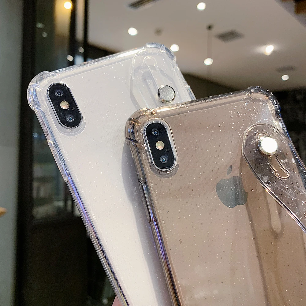 Блестящий чехол для телефона iPhone 11 X XR XS Max 8 7 Plus 6 6S Plus Блестящий Прозрачный мягкий силиконовый браслет задняя крышка