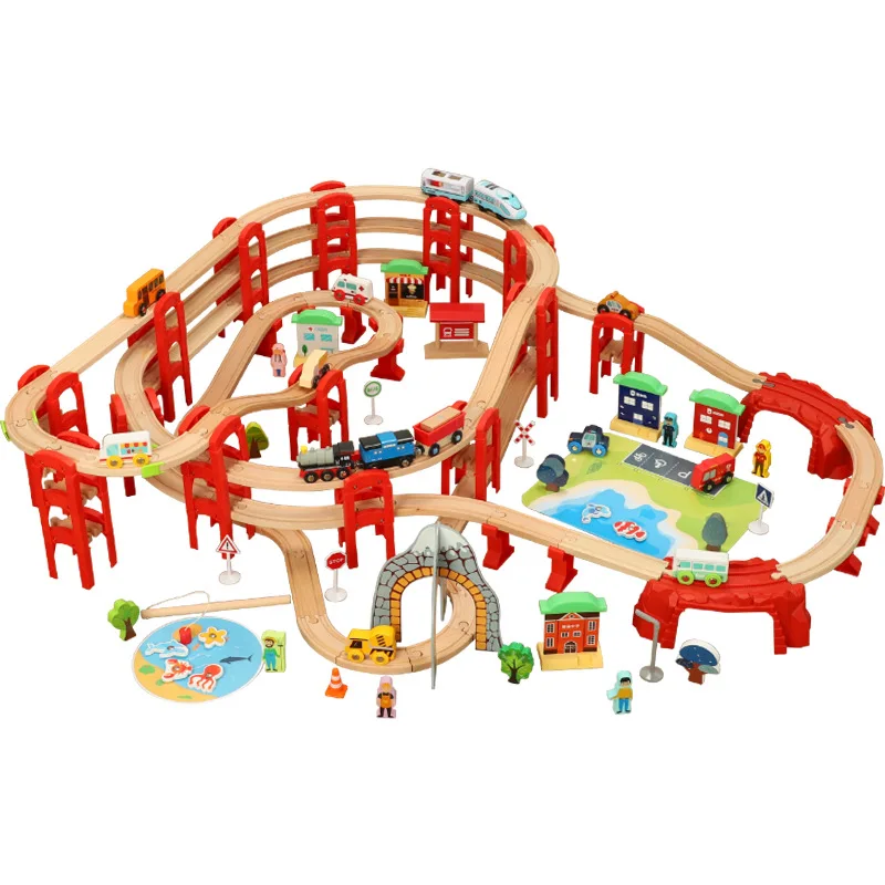 

Funny Circular multi-level Curved Orbit Wooden Railway Ring Track Garage Magnetic Electric Train Toys for Kid T-homas Track Toy